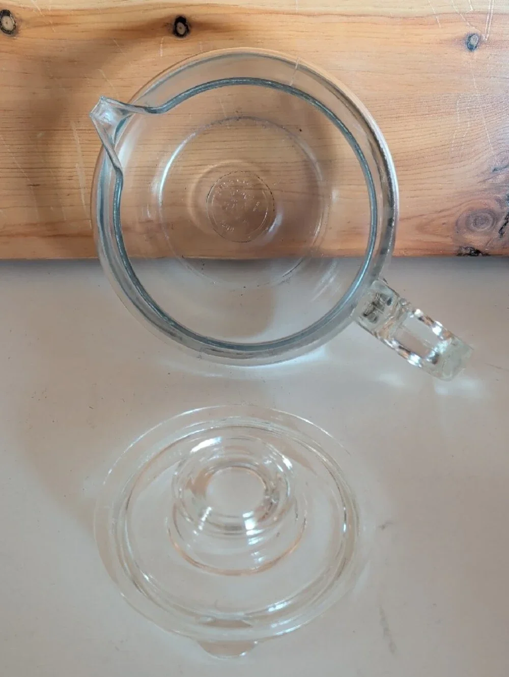 VTG. Pyrex Flameware Clear Glass Teapot with Silver Accent Lid. Made In USA